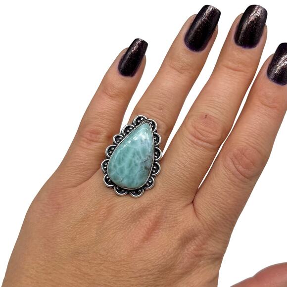 Larimar Ring Size 7.5 925 Sterling Silver Overlay - Picture 3 of 5